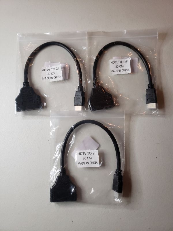 Photo 1 of HDMI Splitter, HDTV To 2F 30CM, Lot of 3 Cables.