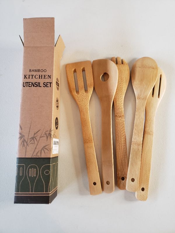 Photo 1 of Bamboo Kitchen Utensil Set, 5 Pieces.