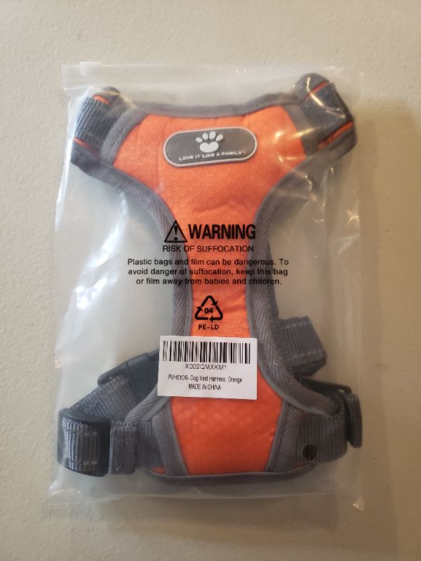 Photo 1 of Dog Vest Harness, Orange/Grey, Size Small.