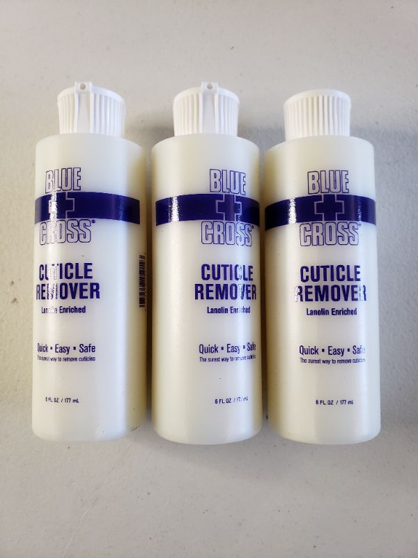 Photo 1 of Blue Cross Cuticle Remover 6 Oz (Original Version 1) LOT OF 3 BOTTLES.
