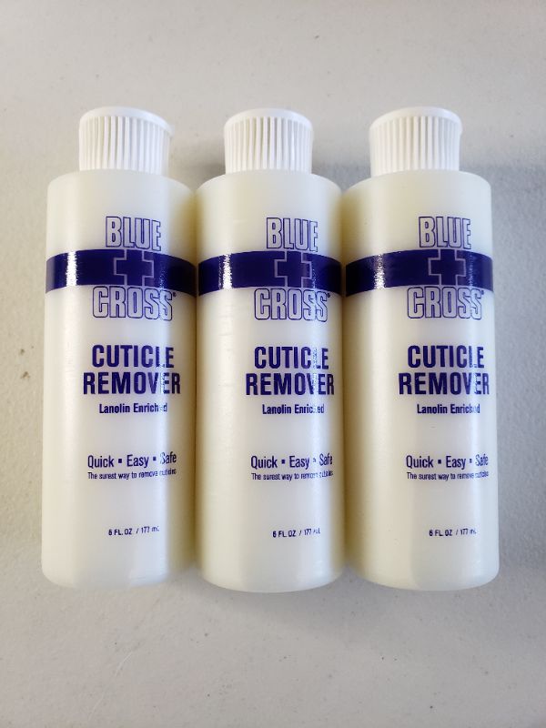 Photo 1 of Blue Cross Cuticle Remover 6 Oz (Original Version 1) LOT OF 3 BOTTLES.