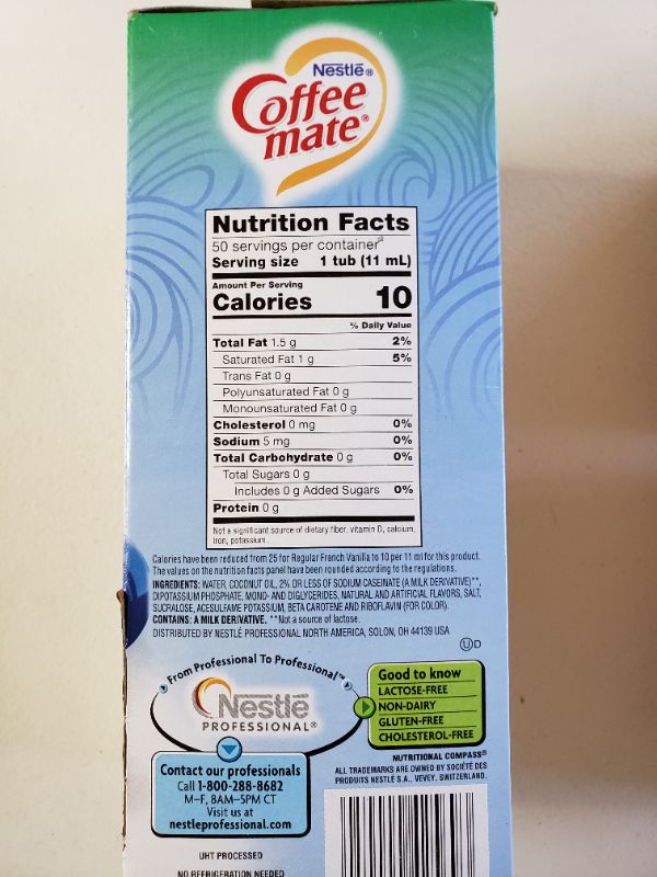 Photo 1 of Coffee-mate SF French Vanilla Creamer.375oz, 50/Box and NESCAFE Dolce Gusto 6.43 Oz. (2 Boxes). Lot of 3 Items.
