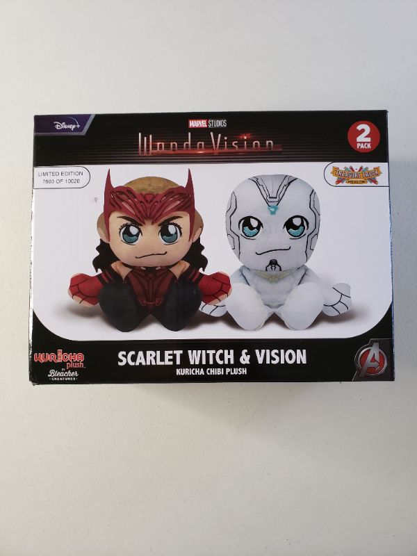 Photo 1 of Bleacher Creatures Marvel's WandaVision Limited Edition Kuricha Pack: Vision & Scarlet Witch Kuricha Plushies – Super Soft Chibi Inspired Toy
