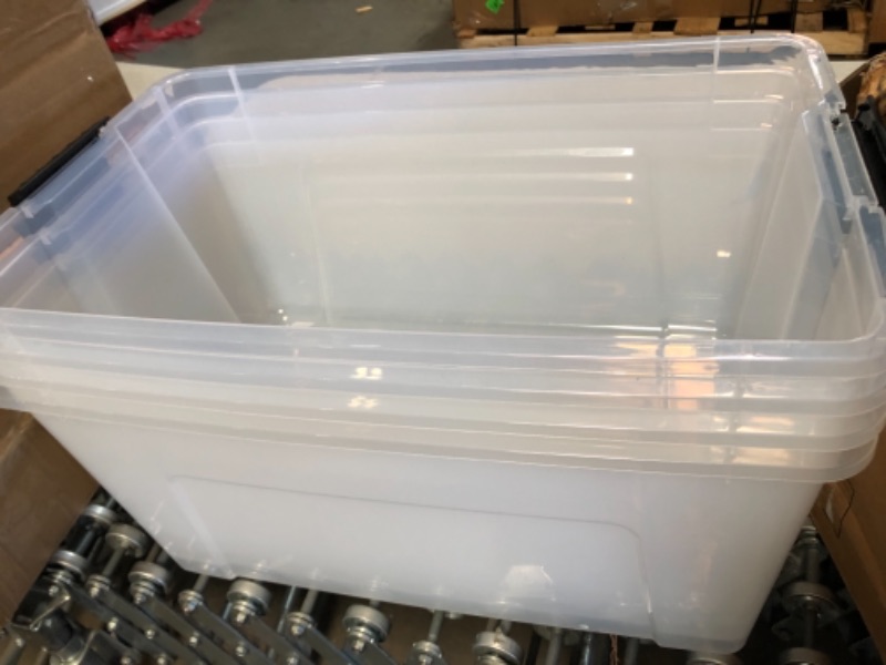 Photo 4 of IRIS USA TB Pearl Plastic Storage Bin Tote Organizing Container with Durable Lid and Secure Latching Buckles 4 pack