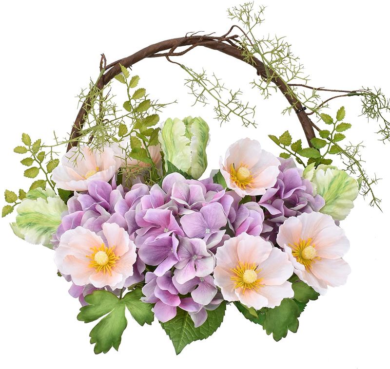 Photo 3 of ALLHANA Summer Wreath for Front Door Purple Flowers Green Leaves, 16-18 Inch Artificial Hydrangea Spring Wreaths for All Seasons Farmhouse Home Wedding Party Wall Window Decor
