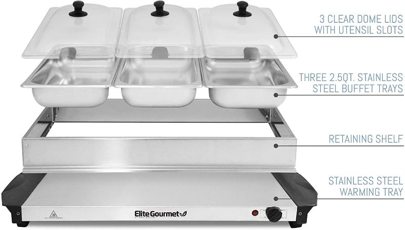 Photo 1 of ***DAMAGED LIDS** Elite Gourmet Triple Buffet Server Food Warmer