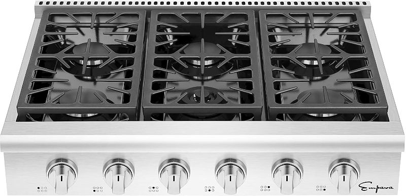 Photo 1 of Empava 36 in. Slide-in Natural Gas Rangetop with 5 Deep Recessed Sealed Ultra High-Low Burners-Heavy Duty Continuous Grates in Stainless Steel, 36 Inch