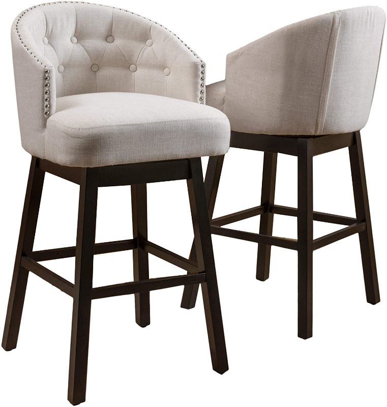 Photo 1 of 31-Inch Beige Fabric Swivel Backed Barstool