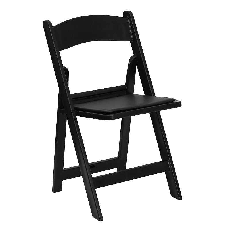 Photo 1 of Flash Furniture Hercules Series 1000 lb. Capacity Black Resin Folding Chair with Black Vinyl Padded Seat