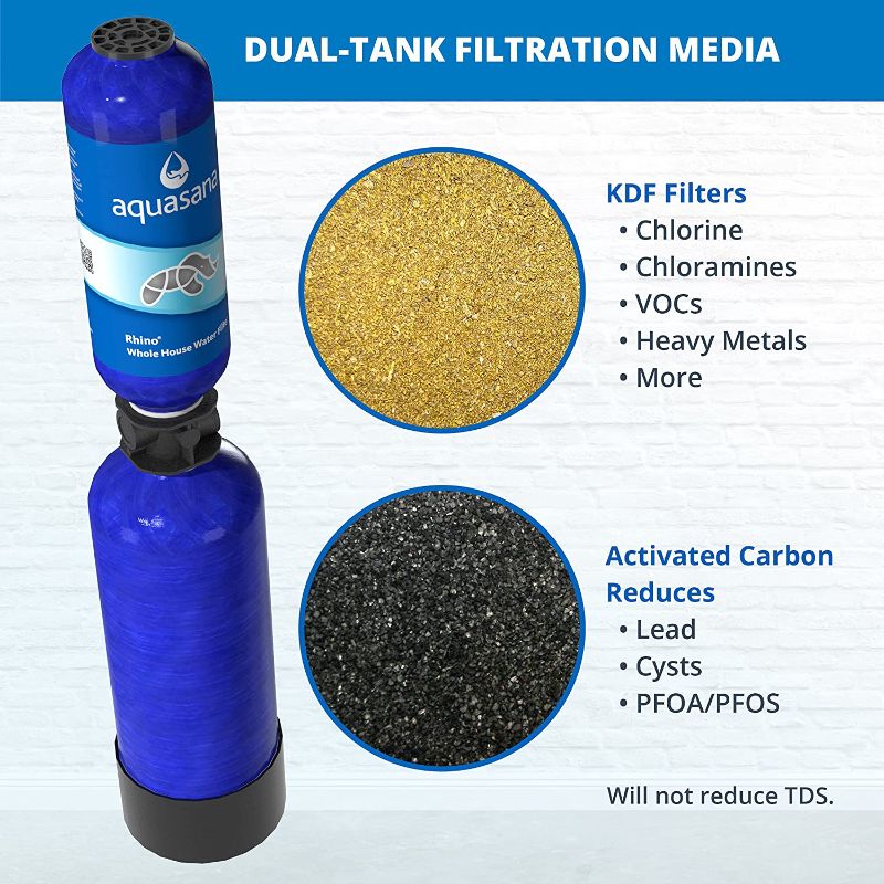 Photo 1 of Aquasana EQ-1000 Whole House System Carbon & KDF Home Water Filtration-Filters Sediment & 97% of Chlorine-1,000,000 Gl, 10 Yr, 1 Million, Blue