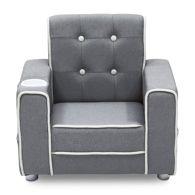 Photo 1 of Delta Children Chelsea Kids Upholstered Chair with Cup Holder, Soft Grey