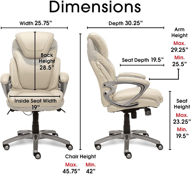 Photo 1 of *MISSING seat and manual*
Serta AIR Health and Wellness Executive Office Chair, High Back Big and Tall Ergonomic for Lumber Support Task Swivel, Bonded Leather, Cream
