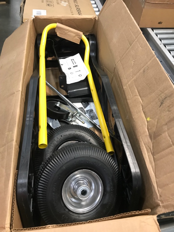 Photo 2 of *MISSING hardware* 
Harper Trucks 700 lb Capacity Glass Filled Nylon Convertible Hand Truck and Dolly with 10" Pneumatic Wheels , Black with yellow handle - PGDYK1635PKD, 16.6 x 20 x 48.5 inches

