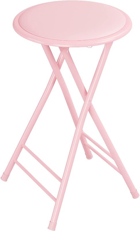 Photo 1 of *USED*
*MISSING bottom foot bar, SEE last picture* 
Trademark Home Folding Stool – Heavy Duty 24-Inch Collapsible Padded Round Stool with 300 Pound Capacity for Dorm, Pink
