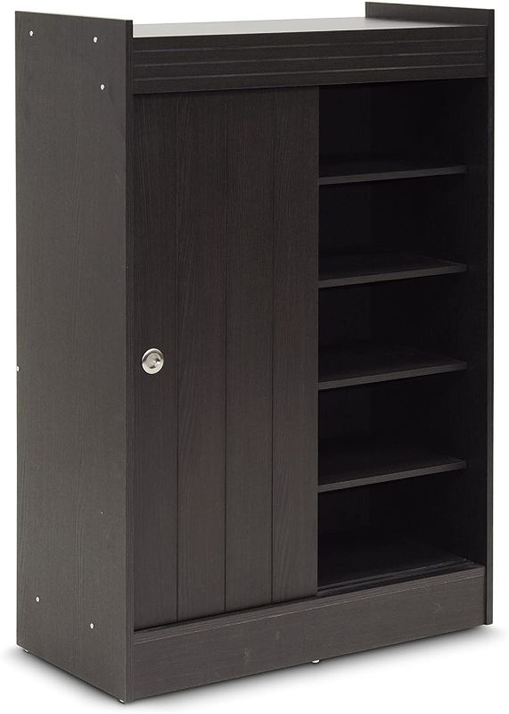 Photo 1 of *SEE last picture for damage*
*UNKNOWN what/ if anything is missing* 
Espresso Finished Shoe Rack Cabinet Dark Brown - Baxton Studio, ?30.75 x 15 x 45.1 inches
