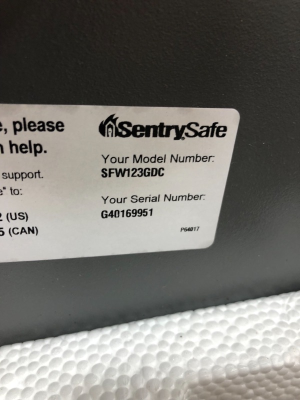 Photo 3 of *SEE last pictures for damage*
*MISSING manual and keys* 
SentrySafe SFW123GDC Fireproof Waterproof Safe with Digital Keypad, 1.23 Cubic Feet, Gun Metal Gray, 19.3 x 16.3 x 17.8 inches

