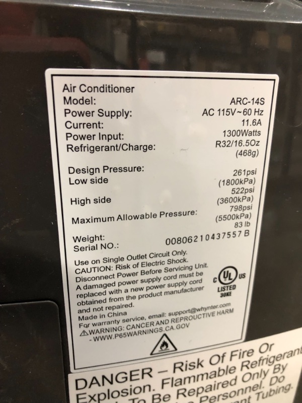 Photo 7 of *USED*
*MISSING remote* 
Whynter ARC-14S 14,000 BTU Dual Hose Portable Air Conditioner, Dehumidifier, Fan with Activated Carbon Filter Plus Storage Bag for Rooms up to 500 sq ft, Platinum and Black, 19? W x 16? D x 35.5? H
