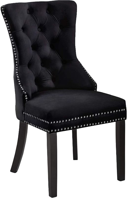 Photo 1 of *MISSING a chair, ONLY 1* 
Meridian Furniture Nikki Collection Modern | Contemporary Velvet Upholstered Dining Chair with Wood Legs, Button Tufting, and Chrome Nailhead Trim, Set of 2, 23" W x 23" D x 40" H, Black
