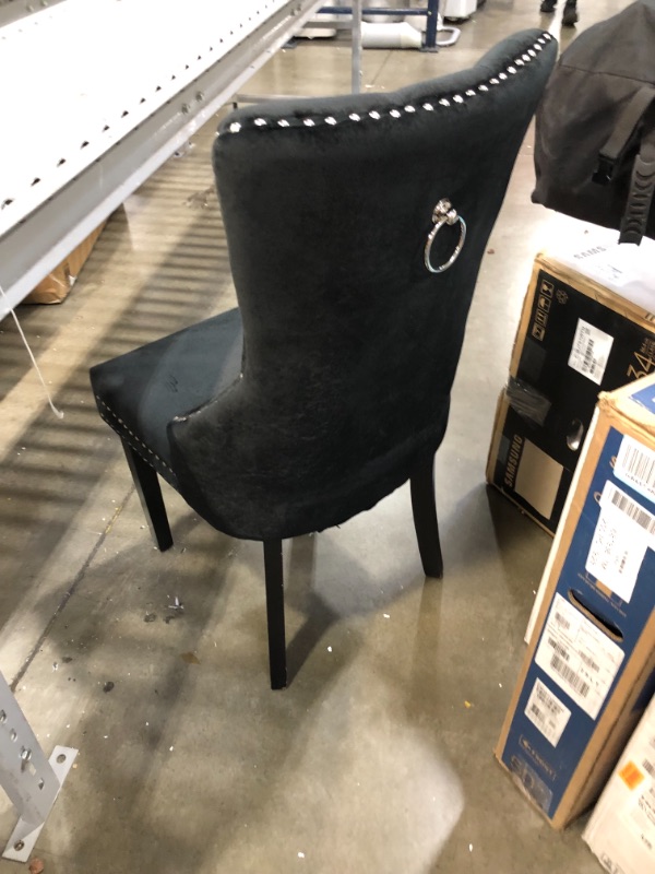 Photo 3 of *MISSING a chair, ONLY 1* 
Meridian Furniture Nikki Collection Modern | Contemporary Velvet Upholstered Dining Chair with Wood Legs, Button Tufting, and Chrome Nailhead Trim, Set of 2, 23" W x 23" D x 40" H, Black
