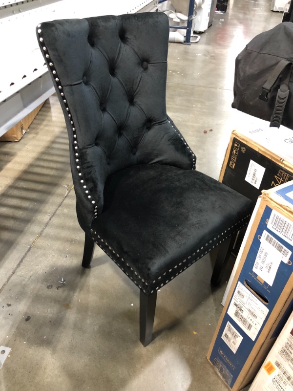 Photo 2 of *MISSING a chair, ONLY 1* 
Meridian Furniture Nikki Collection Modern | Contemporary Velvet Upholstered Dining Chair with Wood Legs, Button Tufting, and Chrome Nailhead Trim, Set of 2, 23" W x 23" D x 40" H, Black
