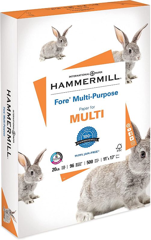 Photo 1 of Hammermill Printer Paper, Fore Multipurpose 20 lb Copy Paper, 11 x 17 - 1 Ream (500 Sheets) - 96 Bright, Made in the USA
