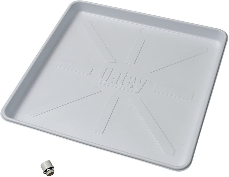 Photo 1 of *MISSING drain piece, refer to stock picture* 
Oatey 34067 28-in. x 30-in. Plastic Washing Machine Pan with Ribs, White
