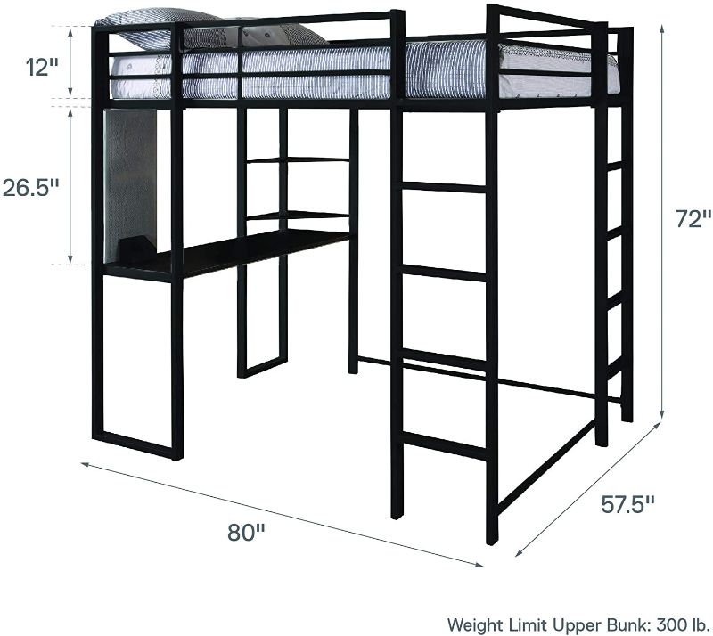 Photo 1 of Dorel DHP Abode Full-Size Loft Bed Metal Frame with Desk and Ladder, Black