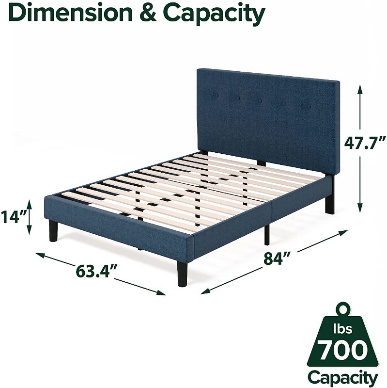 Photo 1 of *other pieces in compartment on back of HB*
ZINUS Omkaram Upholstered Platform Bed Frame / Mattress Foundation / Wood Slat Support / No Box Spring Needed / Easy Assembly, QUEEN
