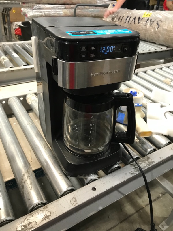 Photo 1 of *USED*
Hamilton Beach Works with Alexa Smart Coffee Maker, Programmable, 12 Cup Capacity, Black and Stainless Steel (49350) – A Certified for Humans Device
