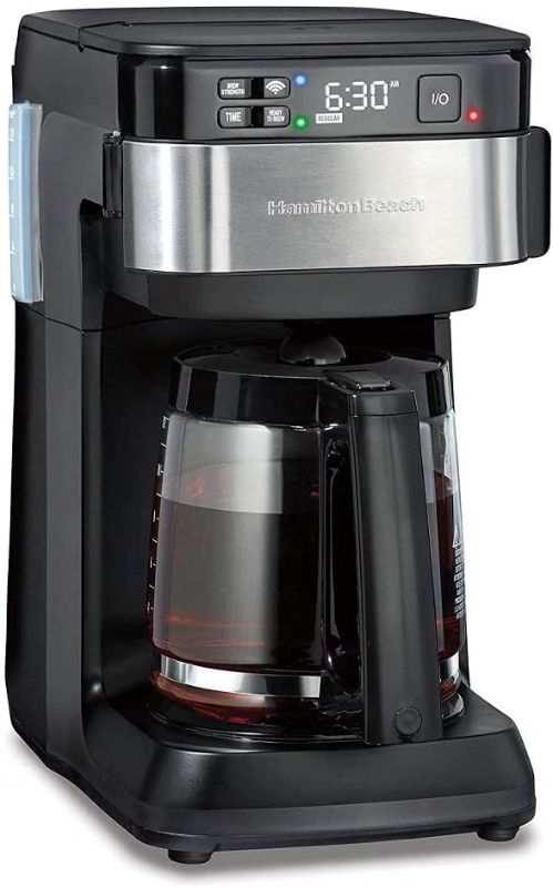 Photo 1 of *USED*
Hamilton Beach Works with Alexa Smart Coffee Maker, Programmable, 12 Cup Capacity, Black and Stainless Steel (49350) – A Certified for Humans Device
