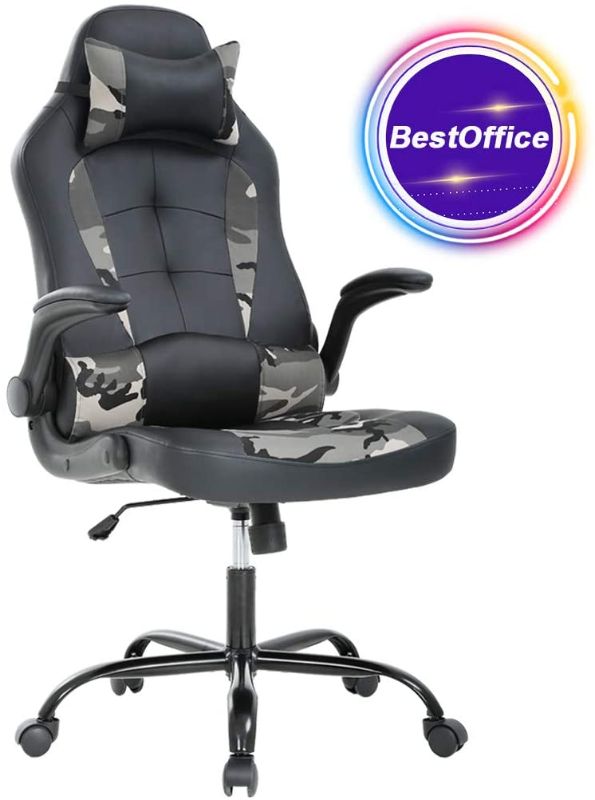 Photo 1 of *USED*
*MISSING pillows* 
Gaming Chair Racing High-Back PU Leather Office Chair Rolling Swivel Executive Desk Chair with Lumbar Support Adjustable Arms Computer Chair for Back Pain (Camo)
