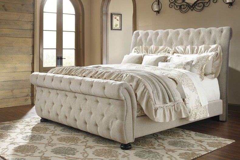 Photo 1 of *rails and slats ONLY, NOT complete set*
Signature Design by Ashley Willenburg Linen KING Upholstered Sleigh Bed
