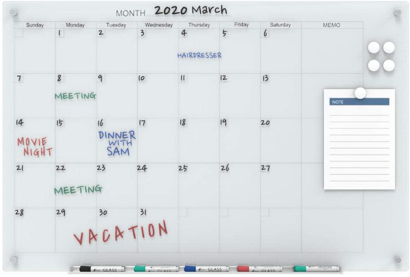 Photo 1 of Audio-Visual Direct Magnetic White Calendar Glass Dry-Erase Board Set - 35 1/2 x 47 1/4 Inches 