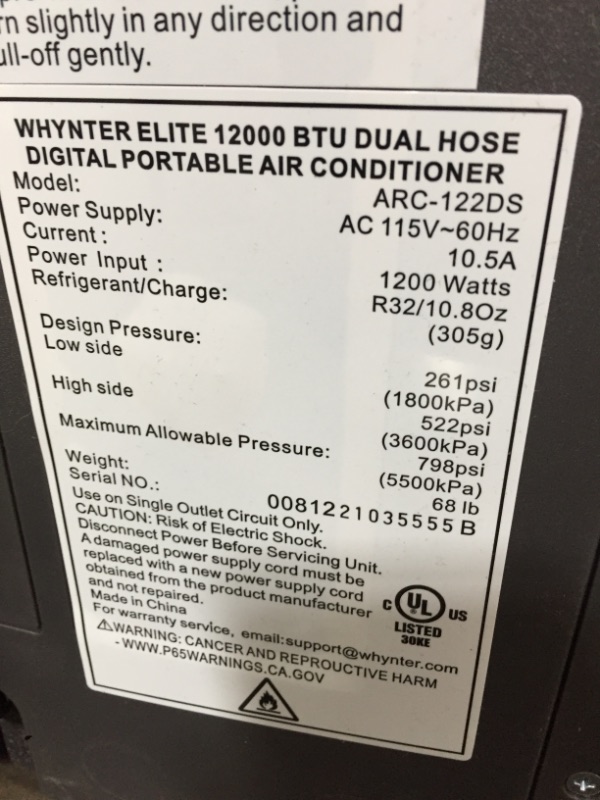 Photo 4 of Whynter Elite ARC-122DS 12,000 BTU Dual Hose Portable Air Conditioner, Dehumidifier, Fan with Activated Carbon Filter
