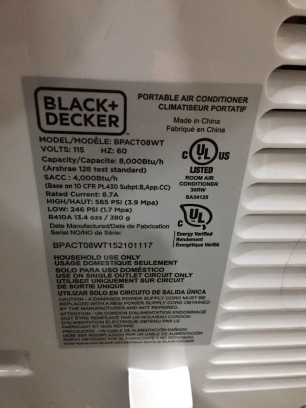 Photo 3 of BLACK+DECKER™ 8,000 BTU Portable Air Conditioner