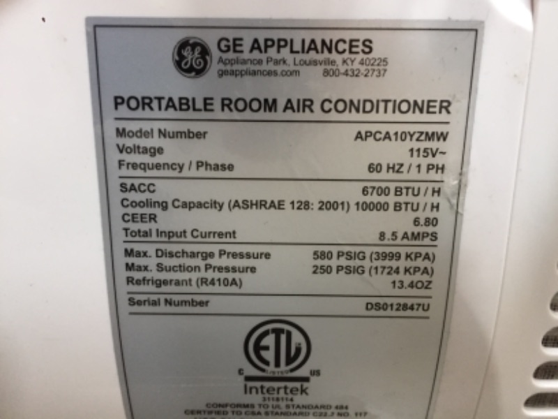 Photo 4 of GE APPLIANCES GE Portable Air Conditioner, 10,000 BTU, White
