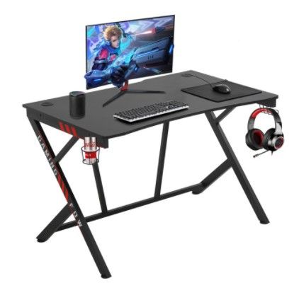 Photo 1 of Gaming Desk Computer Desk Home Office Desk Racing Style Study DeskExtra Large Modern Ergonomic PC Carbon Fiber Writing Desk Table with Cup Holder Headphone Hook
