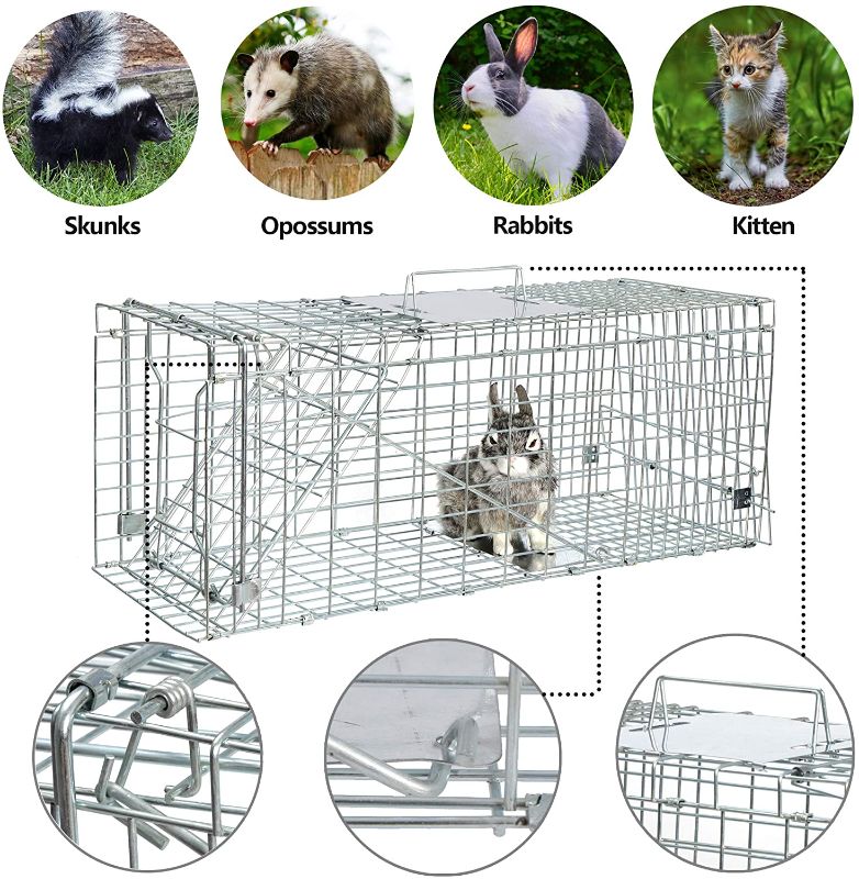 Photo 1 of ANT MARCH Live Animal Cage Trap 24"x8.5"x7.5'' Steel Humane Release Rodent Cage for small Cat, Rabbits, Squirrel, Mole, Gopher, Chicken, Opossum, Skunk, Chipmunks, Groundhog Squire Small Animals Style
