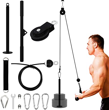 Photo 1 of YaNovate Fitness LAT and Lift Pulley System with Loading Pin Tricep Strap Bar Cable Rope Machine for Muscle Strength, Home Workout Gym Equipment for Pull Downs, Biceps Curl, Forearm, Shoulder
