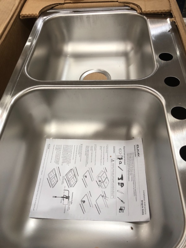 Photo 2 of Dayton Stainless Steel 33" x 19" x 6-7/16", Equal Double Bowl Drop-in Sink