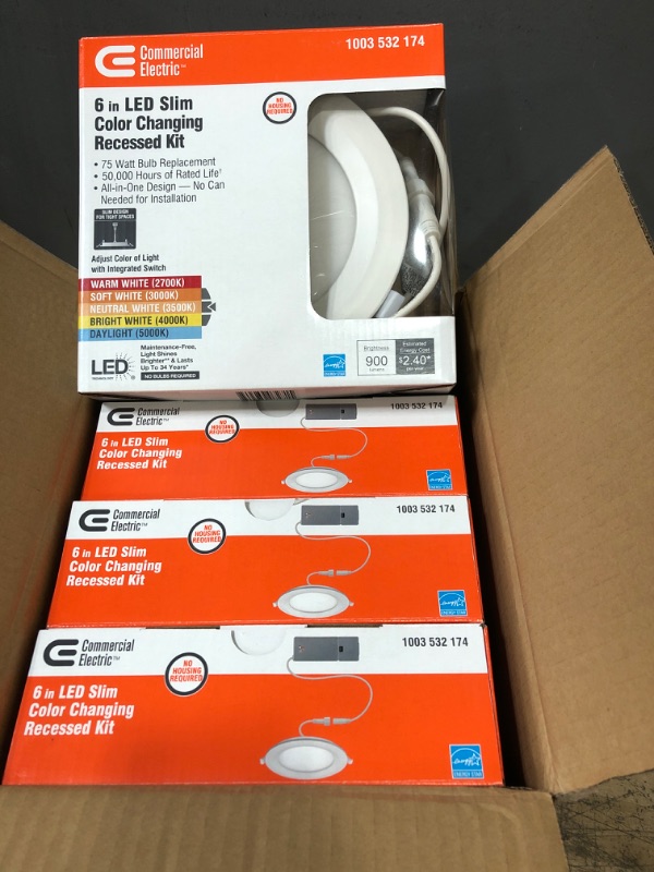 Photo 2 of (X4) Ultra Slim 6 in. Canless Selectable CCT Integrated LED Recessed Light Trim Downlight Wet Rated 900 Lumens Dimmable
