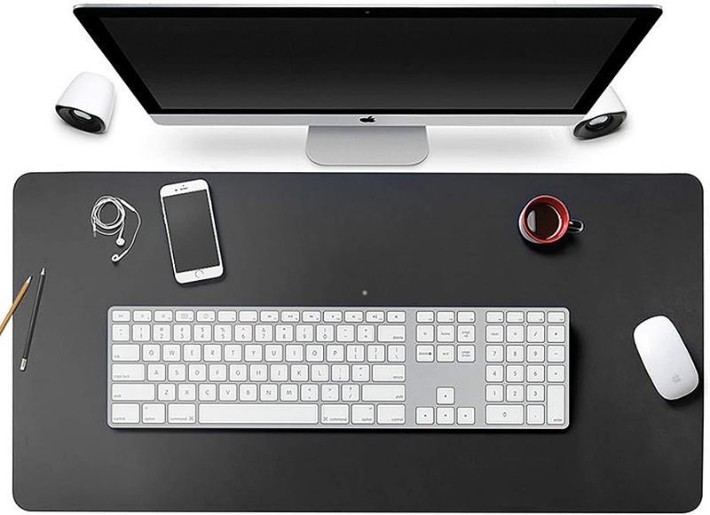 Photo 1 of Dual-Sided Desk Pad, LP Upgraded 32" x 16" PU Leather Desk Mat Sewing Reinforcement, Waterproof Mouse Pad Desk Blotter Protector, Desk Writing Mat for Office and Home?Black?
