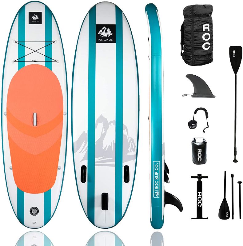 Photo 1 of Roc Inflatable Stand Up Paddle Board with Premium sup Accessories & Backpack, Non-Slip Deck, Waterproof Bag, Leash, Paddle and Hand Pump.