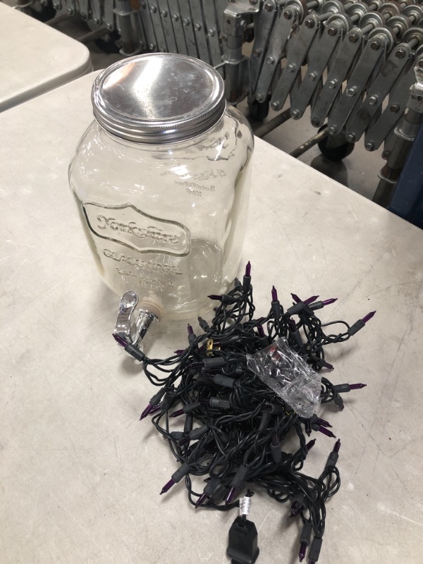 Photo 1 of Gallon Cold Brew Coffee Maker Dispenser - 4 Quart Strong Glass Container with Stainless Steel Spigot Dispenser, Metal Filter and Airtight Metal Lid -for Large Batch Cold Brewing by kitchentoolz and 22 ft. 100-Count Mini Purple Halloween String Lights