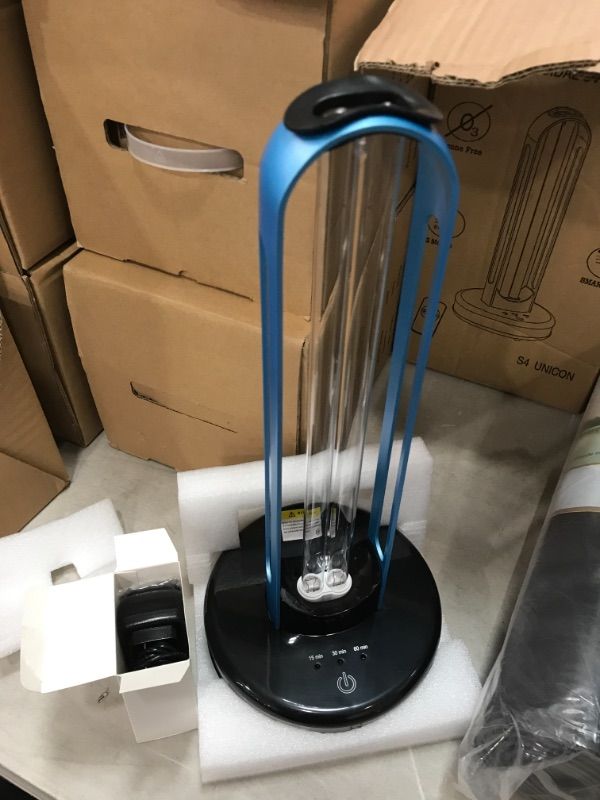 Photo 1 of UV Light Sanitizer, Disinfection Germicidal UV Lamp Sterilizer, UVC Mite-Removal Bulb, Remote & Cycle Timing Control, Radar Sensor, Ozone Free, Kills 99.9% of Germs Viruses for Home Room (Blue)

