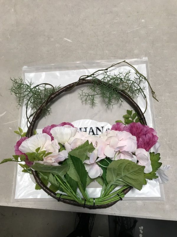 Photo 1 of ALLHANA Hydrangea Wreath for Front Door, 16-18 Inch Artificial Spring Green Leaves Summer Wreaths for All Seasons Farmhouse Home Wall Window Decor
