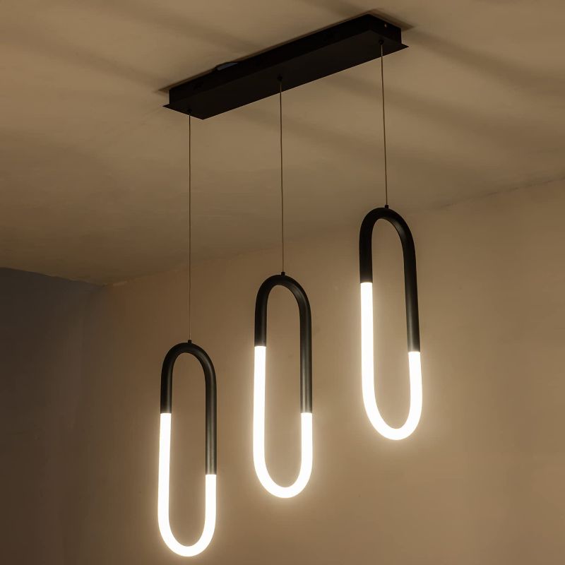 Photo 1 of LED Modern Kitchen Island Pendant Light 3-Light Black Pendant Light Fixture 3 Ring Linear Pendant Lighting Black Chandelier for Kitchen,Dining Room,Restaurant,Cafe,4000K Neutral Light,33W,29in
