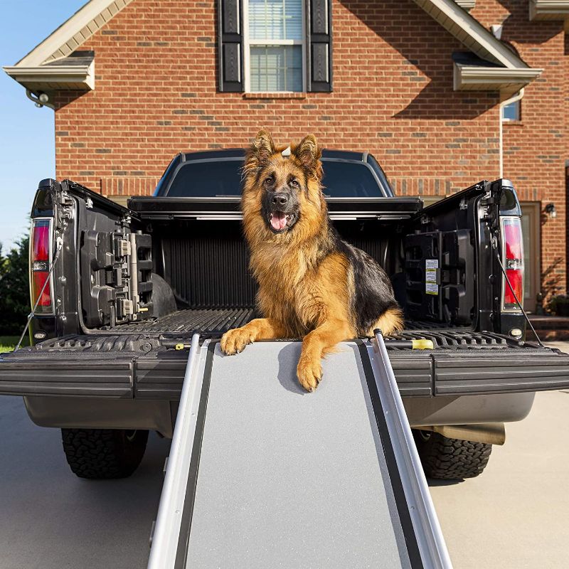 Photo 1 of PetSafe Happy Ride Extra Long Telescoping Dog Ramp - Portable Pet Ramp - Great for Cars, Trucks and SUVs - Durable Aluminum Frame Supports up to 300 lb - Side Rails and High Traction Surface Design
