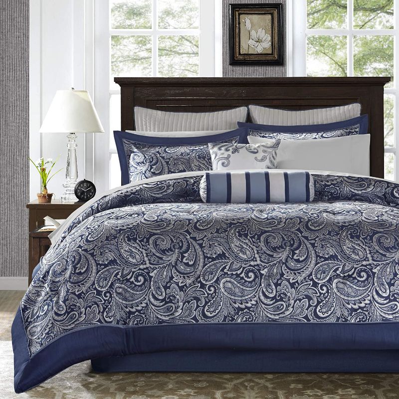 Photo 1 of 12pc King Charlotte Jacquard Comforter Set Navy