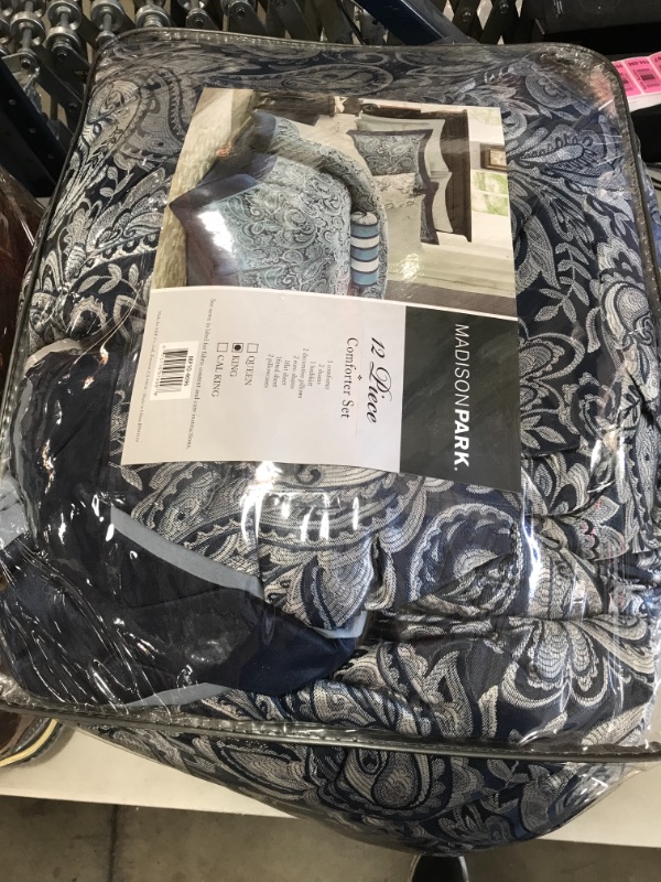 Photo 2 of 12pc King Charlotte Jacquard Comforter Set Navy